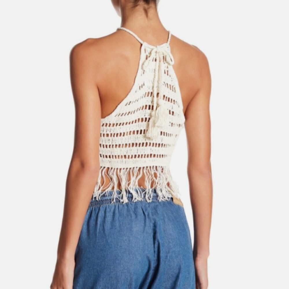One Teaspoon Husk Bodice Crochet Halter Top Cropped with Fringe Sz S - Picture 2 of 13